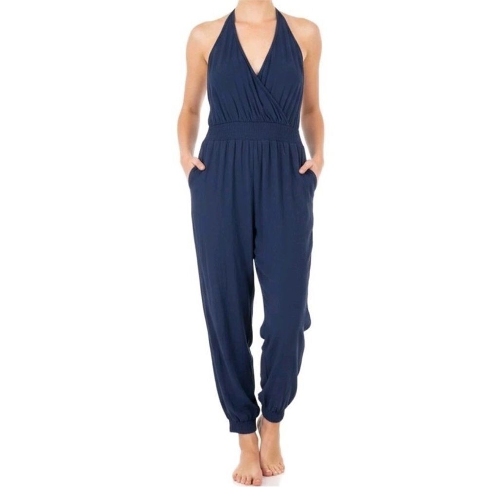 prAna Fernie Jumpsuit Navy Jogger Travel Lounge Comfy Athleisure Tencel Modal, S